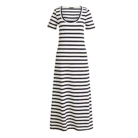 J. Crew Women's Navy Blue White Striped Knit Midi Dress Nautical Prep Size Med - Picture 2 of 15